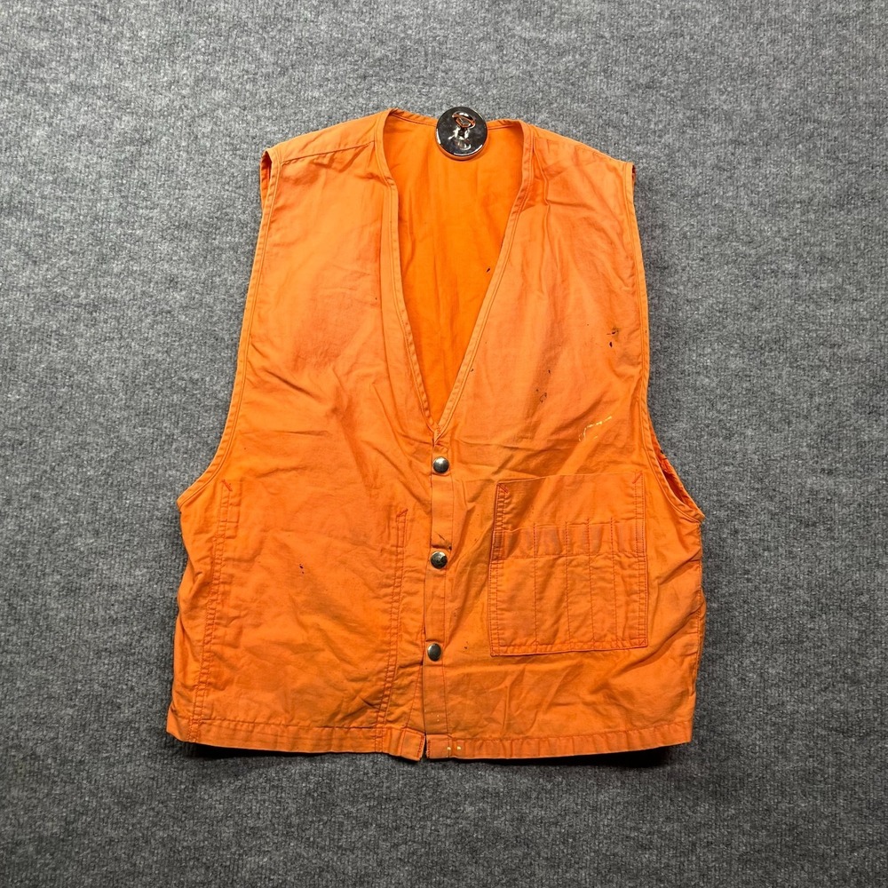 Vintage‎ 80s Vest Men's Orange Pockets Lightweight Classic Hunting Outdoor